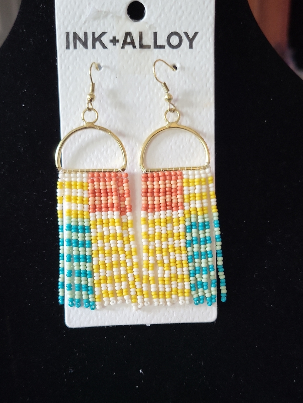 Ink + Alloy Gold Hangar Beaded Color Block  Earrings